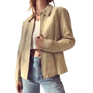 Christopher & Banks | Tan Suede Genuine Leather Jacket Zip Front NWOT
